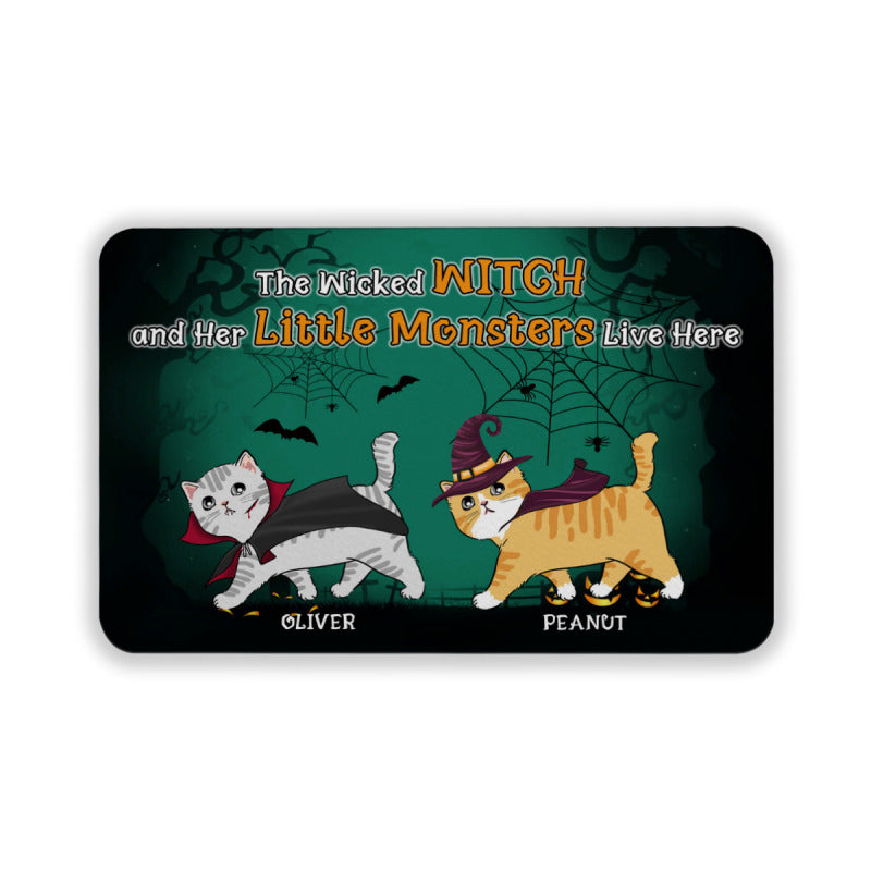 Personalized Cat Doormat-"The Wicked Witch and Her Little Monsters Live Here"Welcome Doormat Gift,Cat Lover Gifts,Doormat Halloween Fall - colorfulcustom