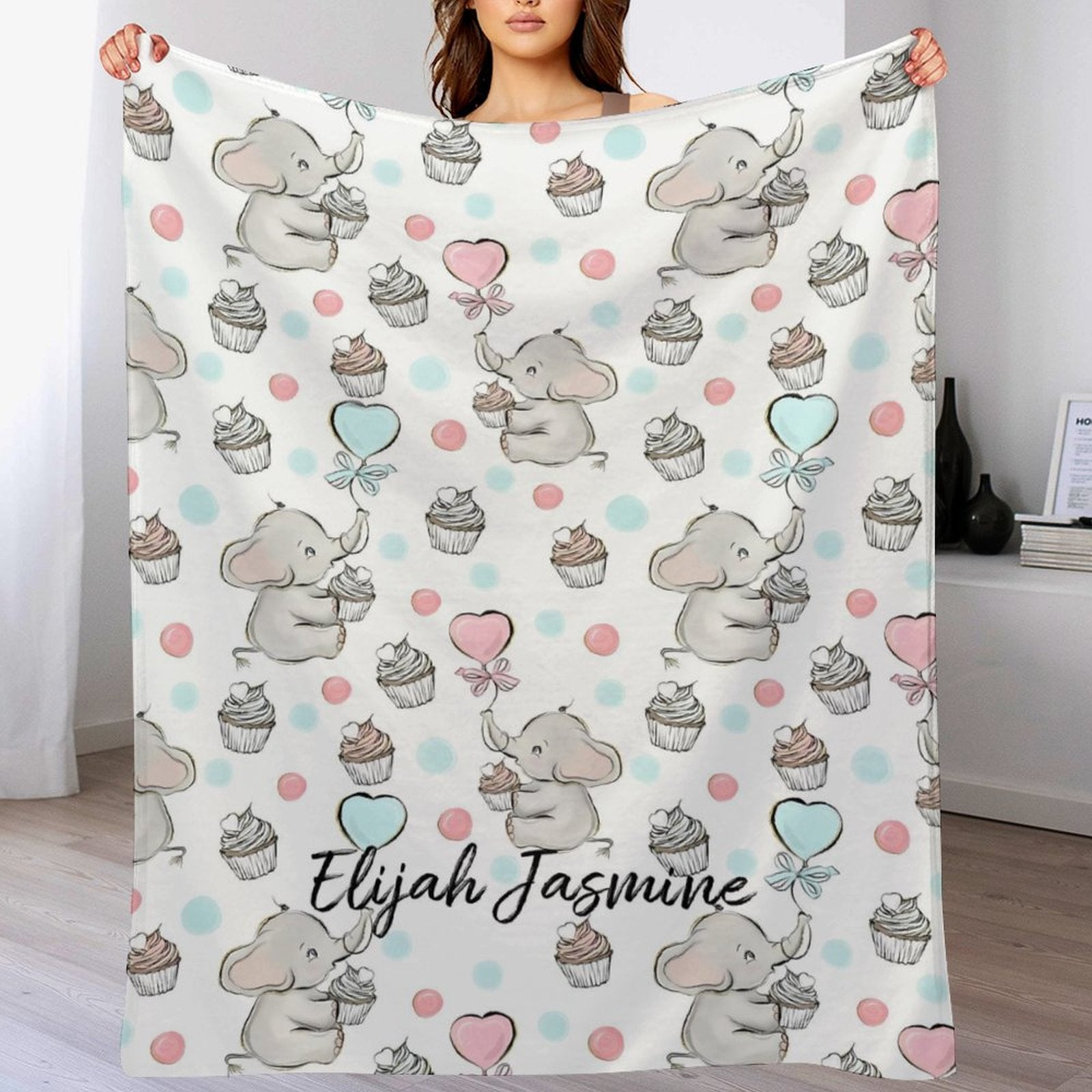 Floral Cute Elephant Blanket, Personalized Blanket With Name - Best Gifts for Baby