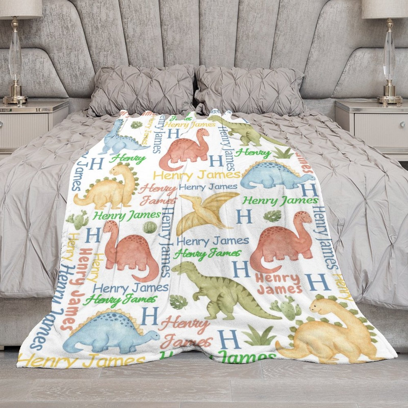 Custom Personalized Dinosaur Blanket with Name for Baby Boy, Girl and Toddler Newborn Dinosaur Blanket
