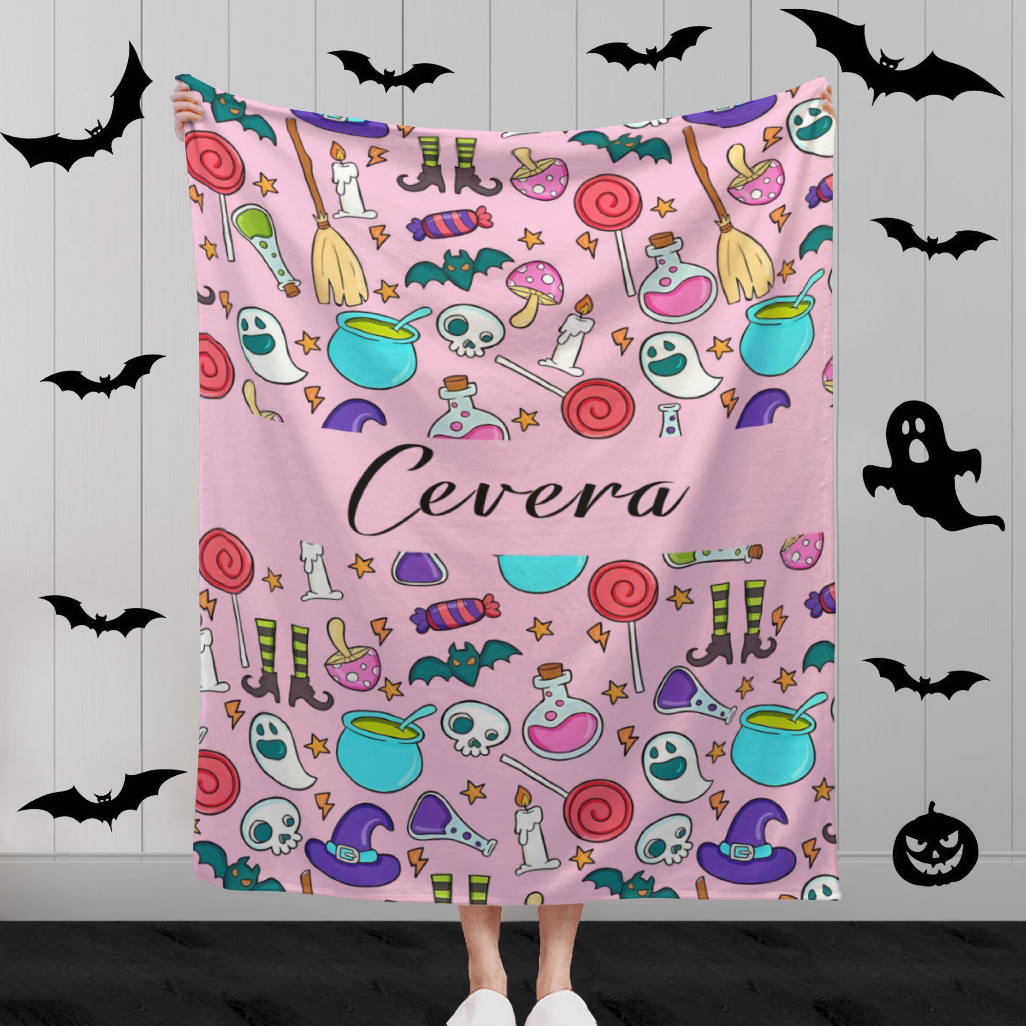 Halloween Blanket - Funny Halloween Gift - Blanket with Name - Best Gift for Family and Kids