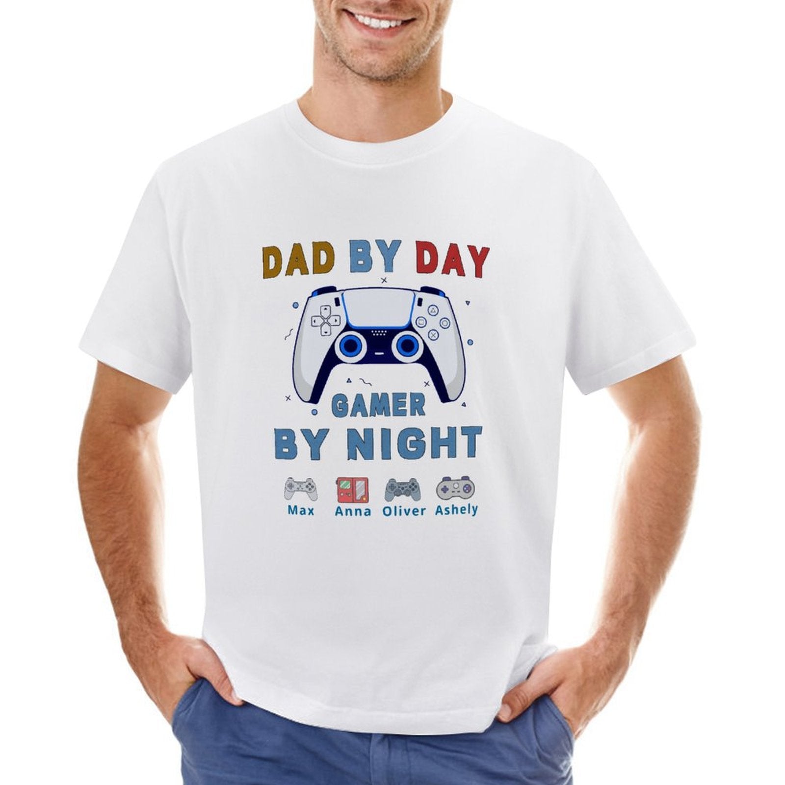 Custom Cartoon Game Boy T-Shirts, Personalized T-Shirts For Men, Father's Day Gift Shirts, Funny Dad Shirts, Custom Kids Name Shirts, Dad Gifts - colorfulcustom