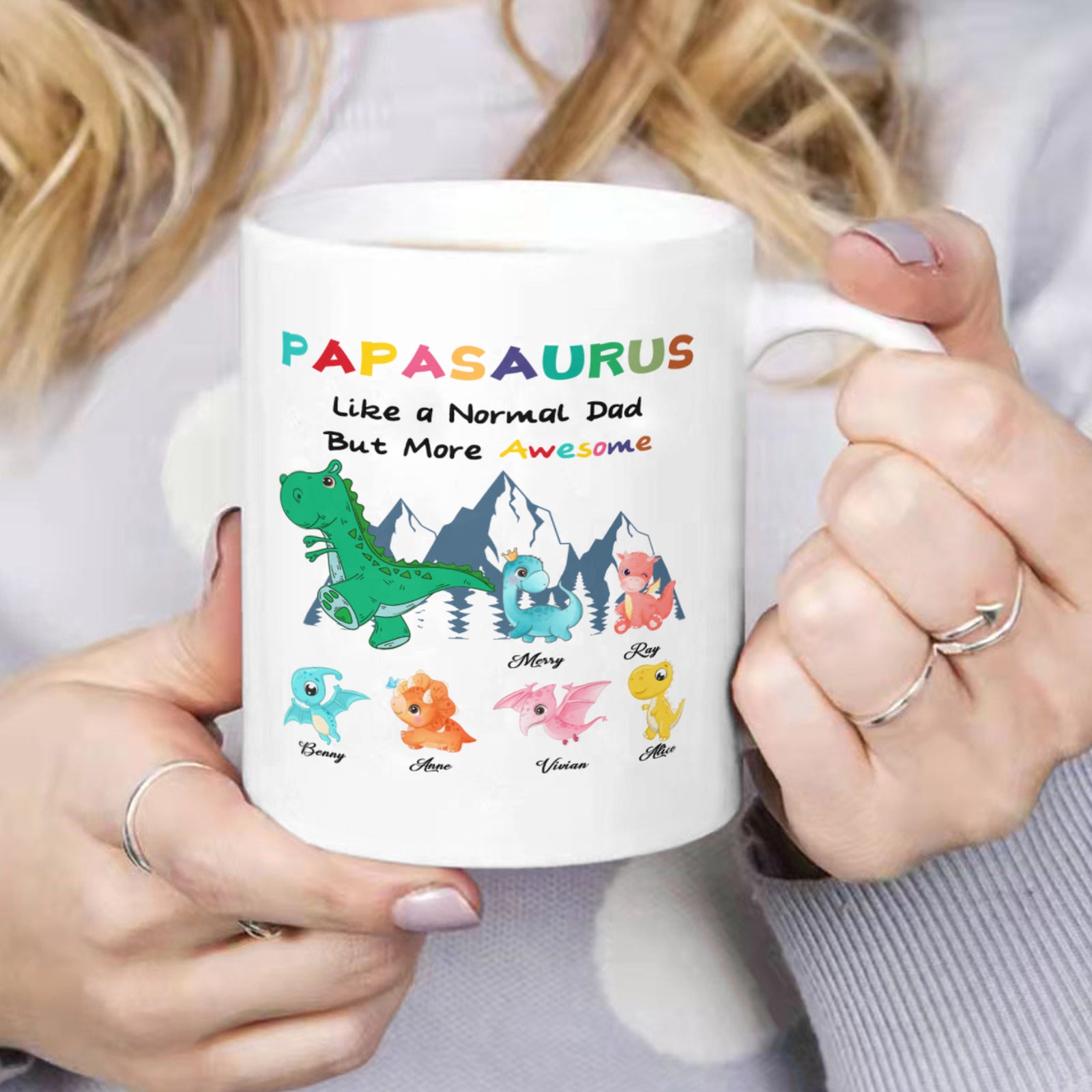 Custom Mug Personalized Coffee Mug, Papasaurus Custom Coffee Cup Customized Gifts for Birthday, Father's Day, Gift for Dad - colorfulcustom