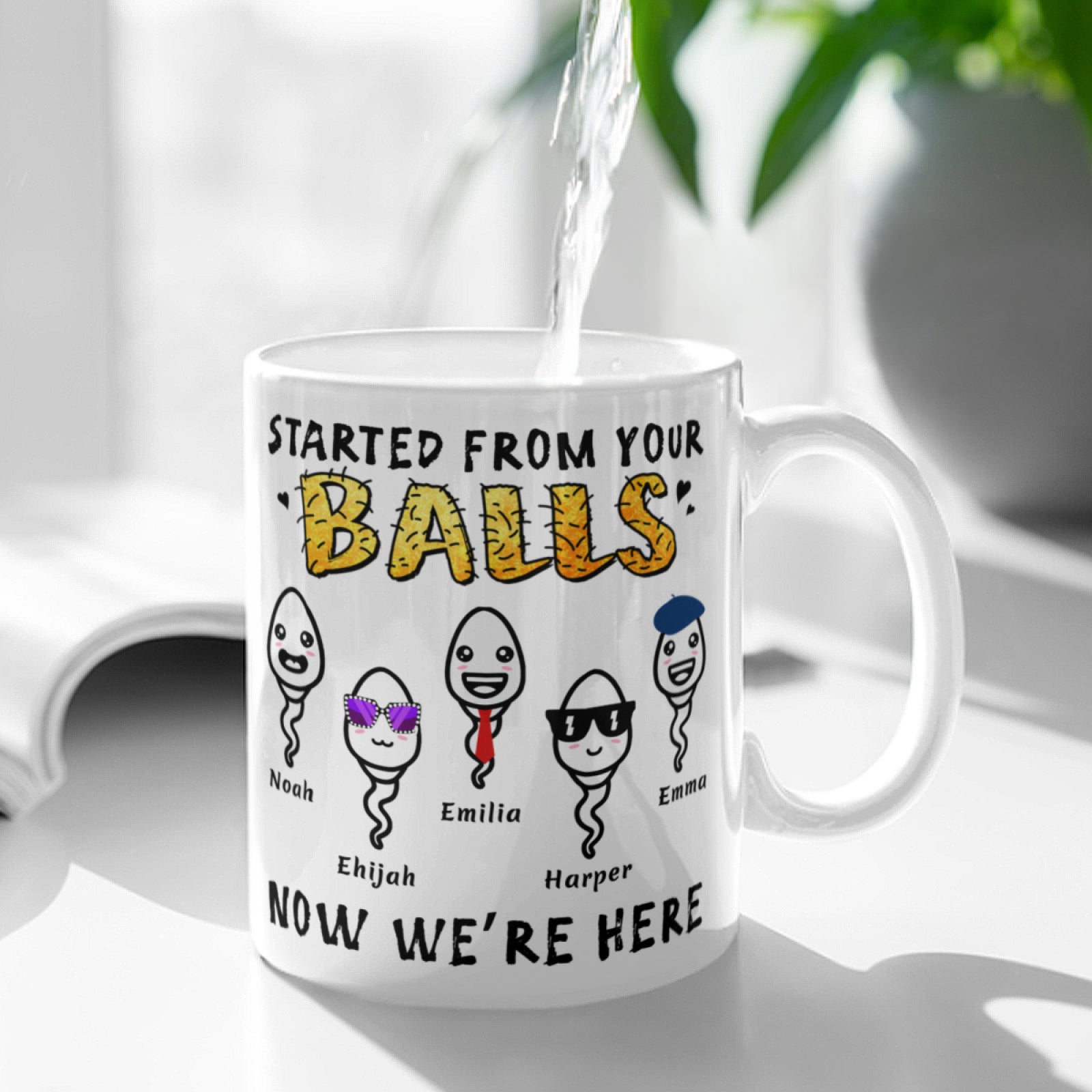Custom Mug Personalized Coffee Mug, Started From Your Balls Funny Dad Mug, Custom Kids Name Mug, Father's Day Gift - colorfulcustom