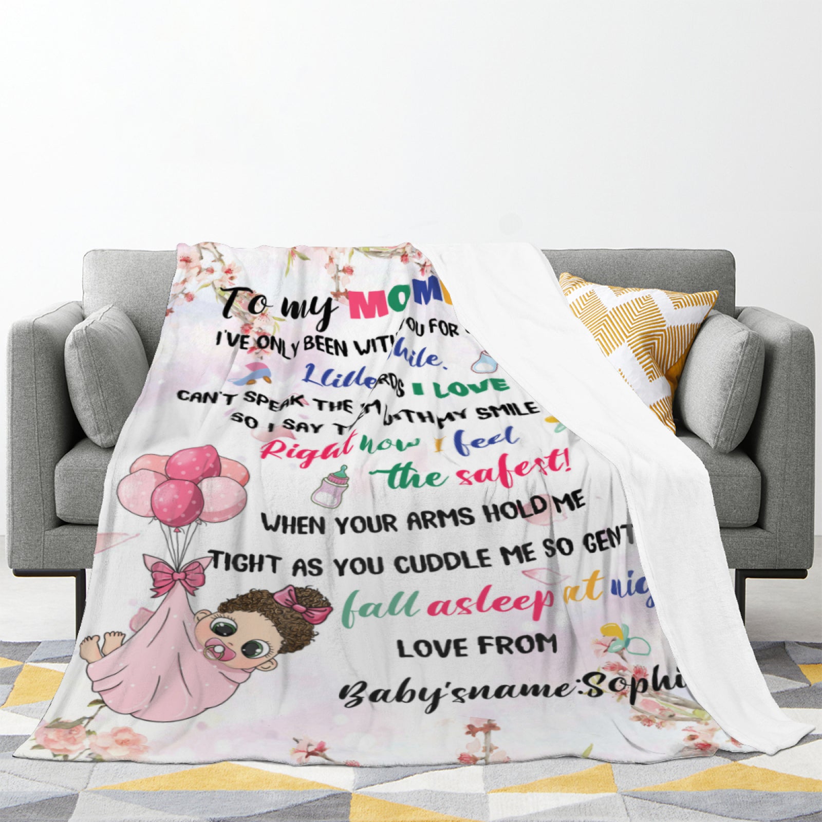 Custom Blanket for Baby Girls with Name, Soft Personalized Baby Blankets Gifts for Baby Newborn, Birthday Chrismas - colorfulcustom