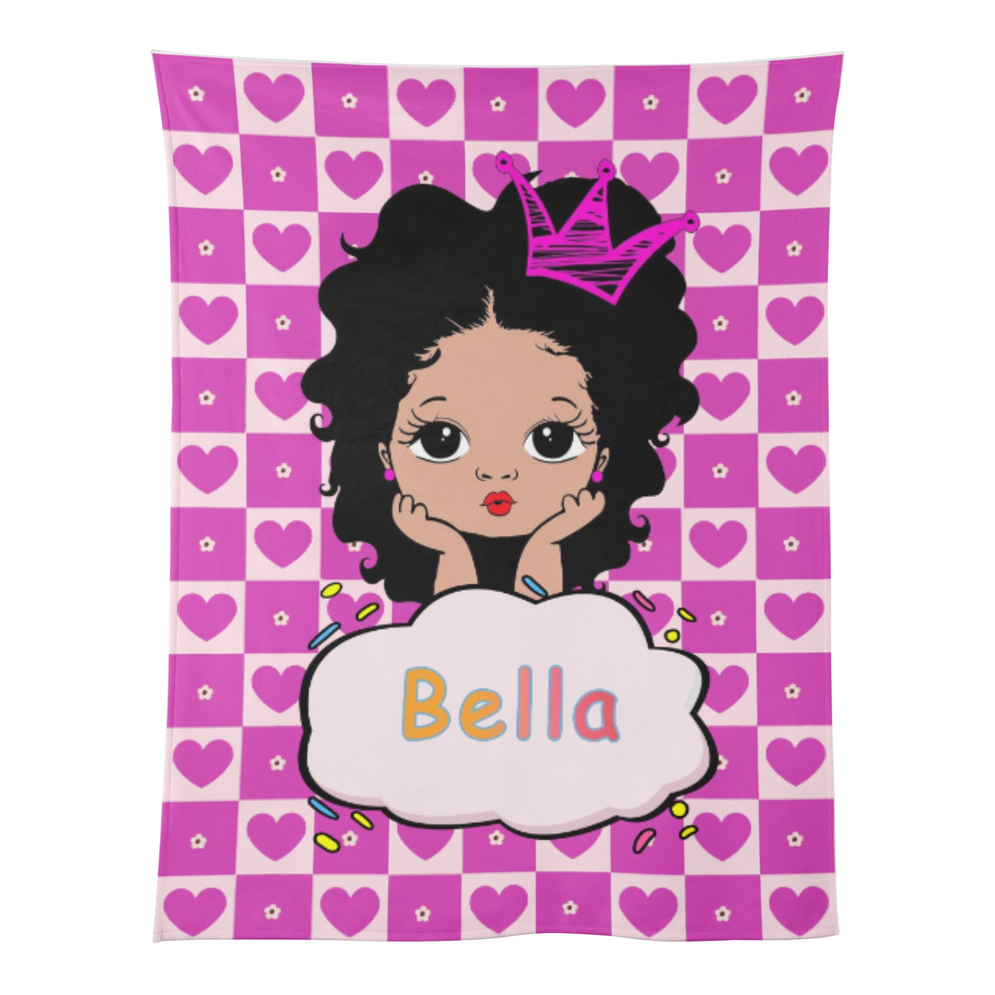 Personalized Black Girls Magic Blanket, Custom American African Throw Blanket with Name, Soft Fleece Blanket for Baby Toddler Kids Bedroom Daycare