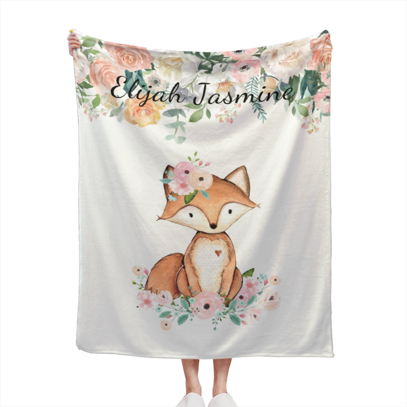 Floral Cute Fox Personalized Blanket With Name - Best Gifts For Kids