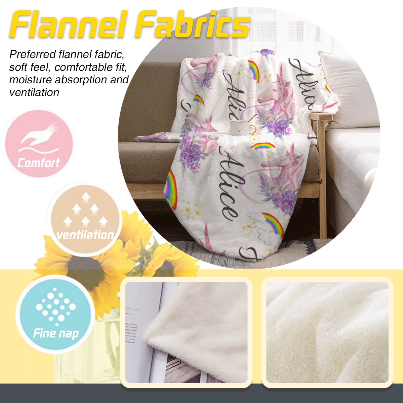 Personalized Unicorn Blanket, Soft Custom Minky Pink Floral Blanket, Custom Swaddle Blanket, Newborn Baby Gifts Kids - colorfulcustom