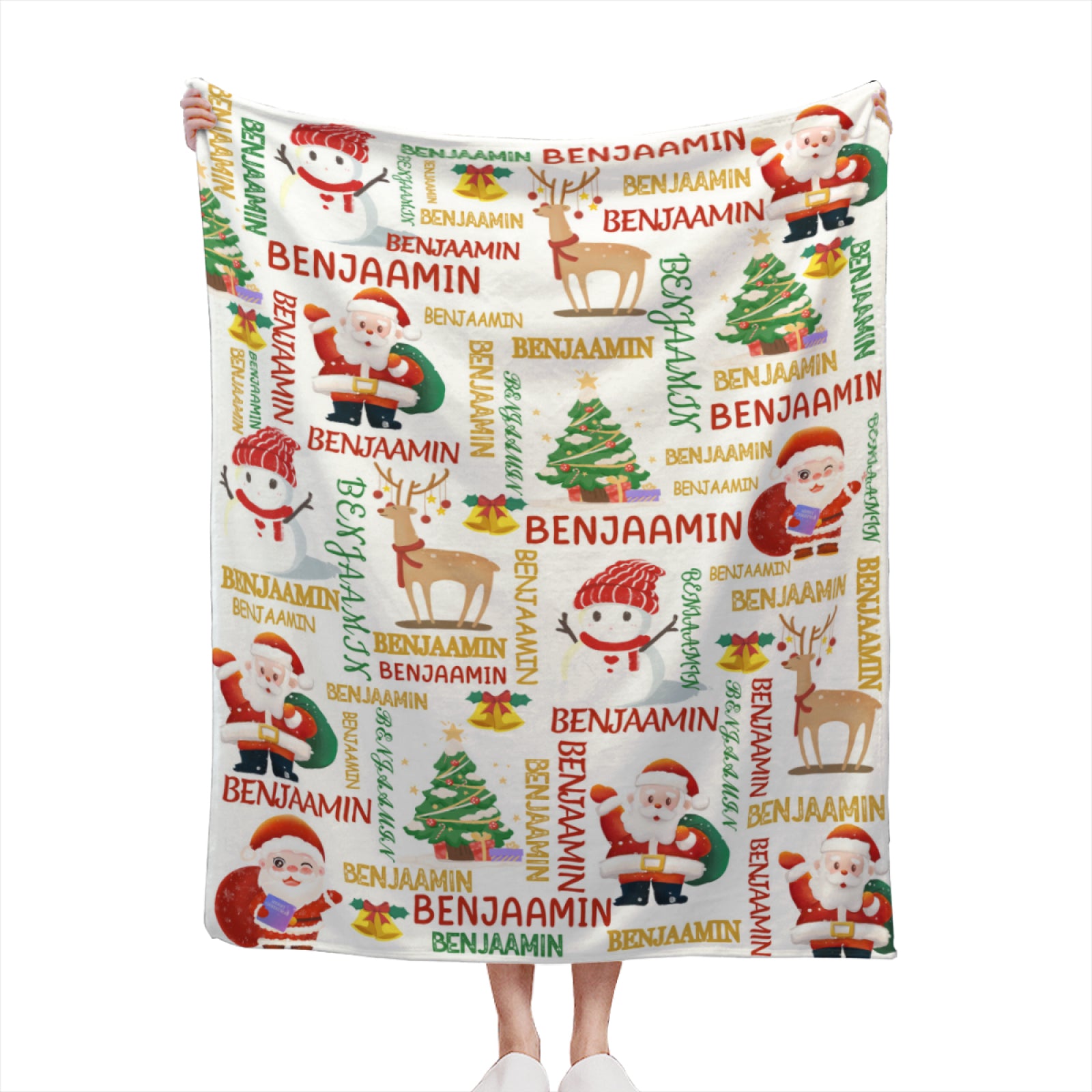 Personalized Christmas Gifts-Blanket with Name-Santa Claus,Gifts for Kids Women Men Family