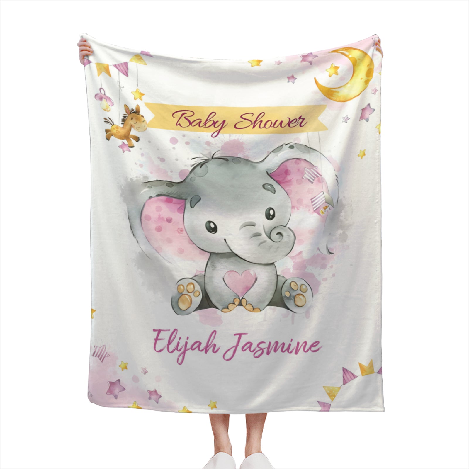 Floral Cute Elephant Blanket, Personalized Blanket With Name - Best Gifts for Baby