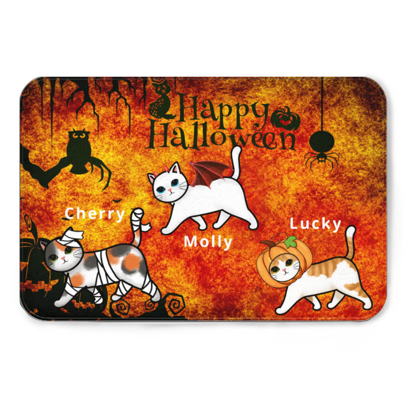 Halloween Walking Fluffy Cats, Happy Halloween Personalized Doormat-The Best Gifts For Cat Lovers - colorfulcustom