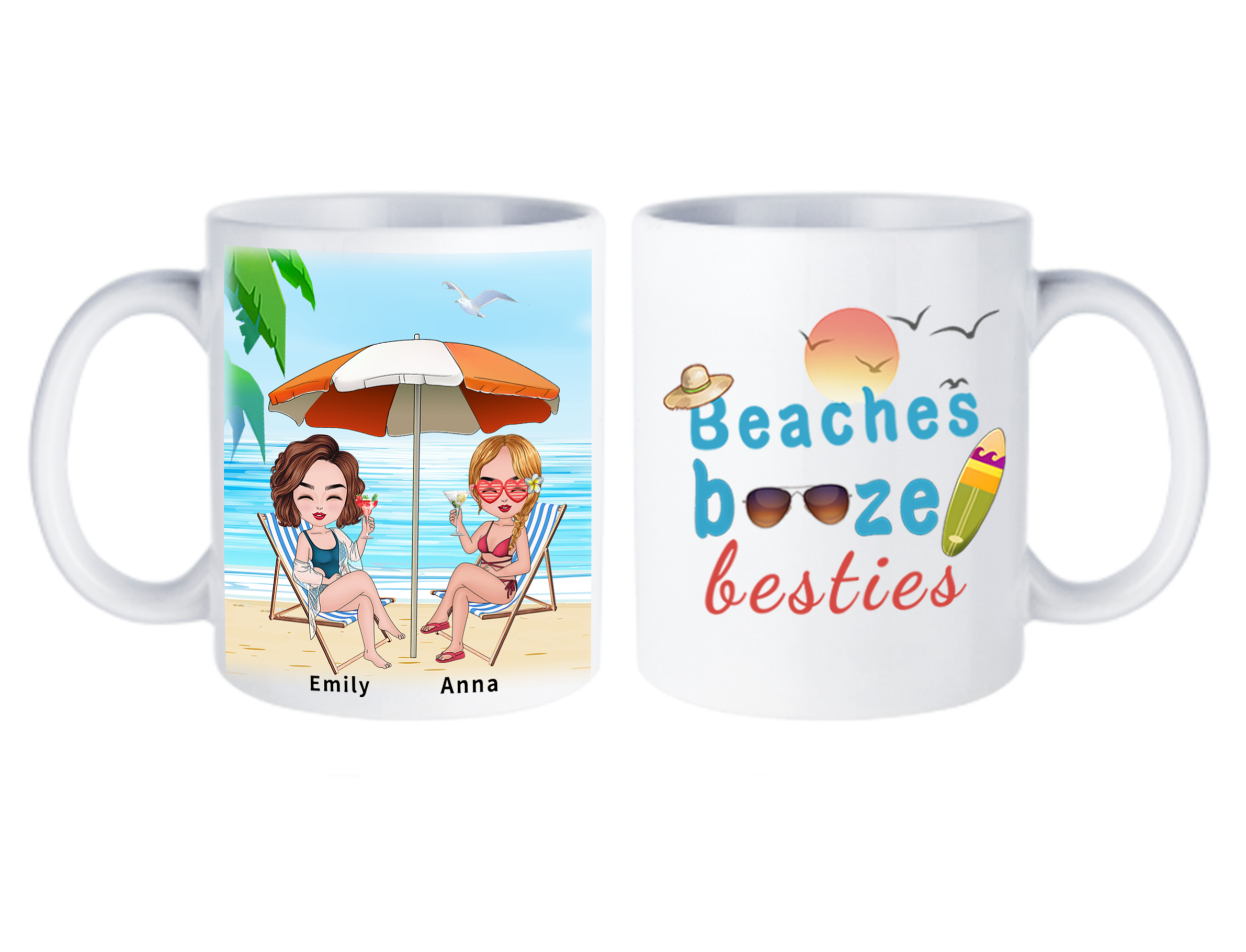 Personalized Custom Accent Mug -‘’beaches booze Besties‘’,Sister Beach Party Mugs,Gifts For Sister,Gifts For Friends - colorfulcustom