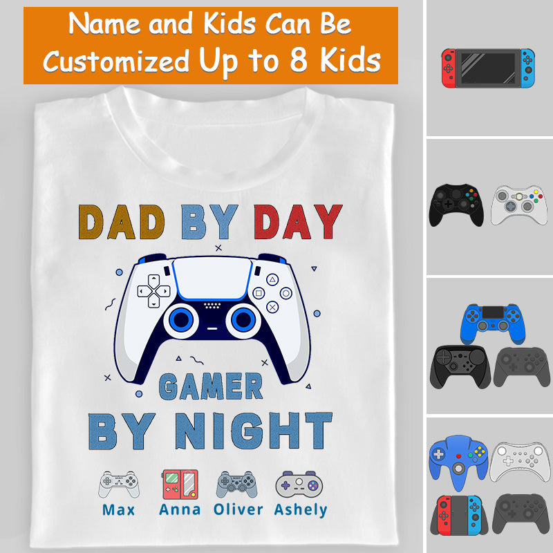 Custom Cartoon Game Boy T-Shirts, Personalized T-Shirts For Men, Father's Day Gift Shirts, Funny Dad Shirts, Custom Kids Name Shirts, Dad Gifts - colorfulcustom