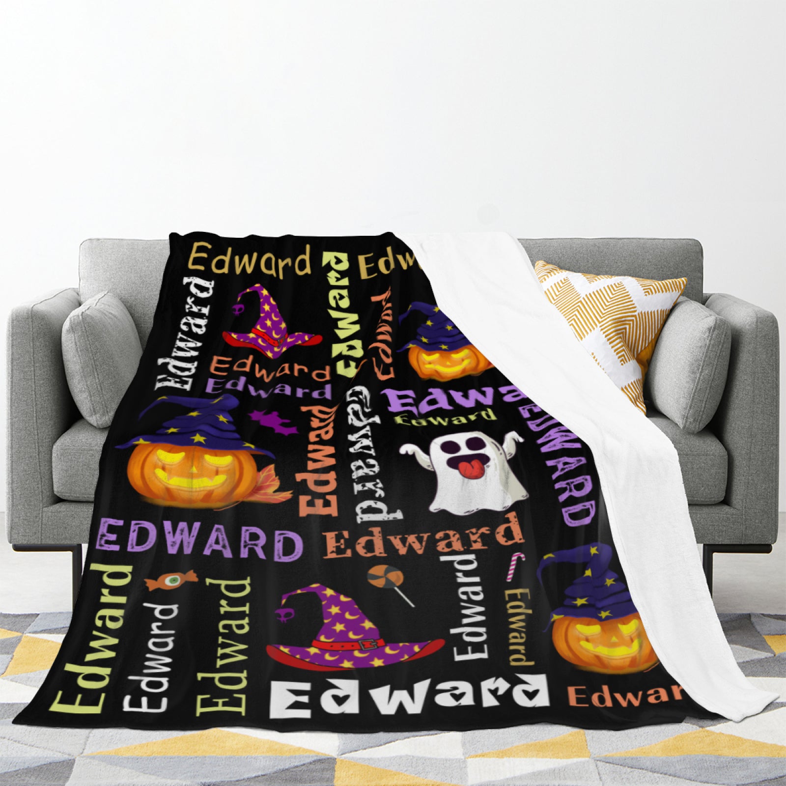 Soul Funny Pumpkin Halloween Blanket Gift - Blanket with Name - Best Gift for Family and Kids