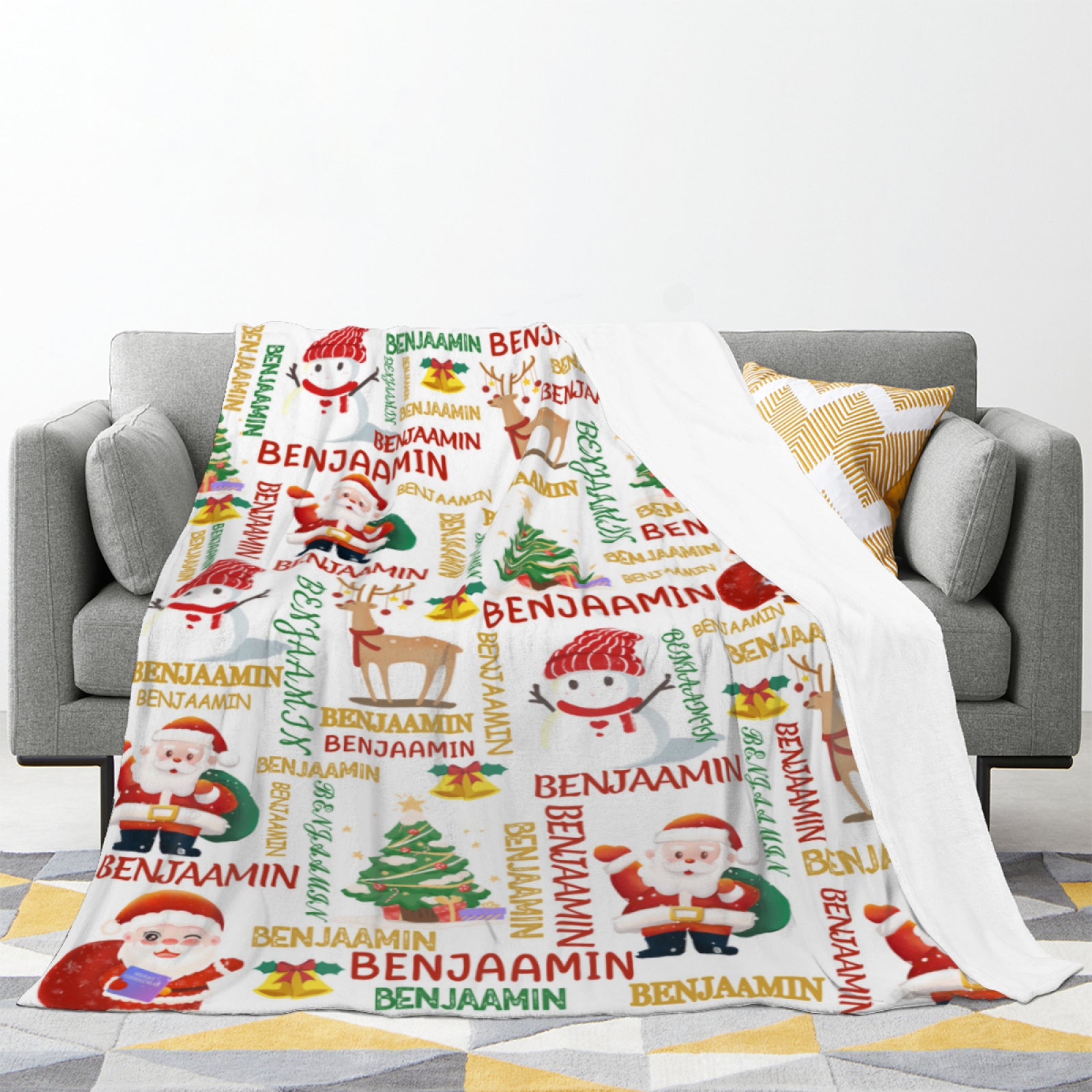 Personalized Christmas Gifts-Blanket with Name-Santa Claus,Gifts for Kids Women Men Family
