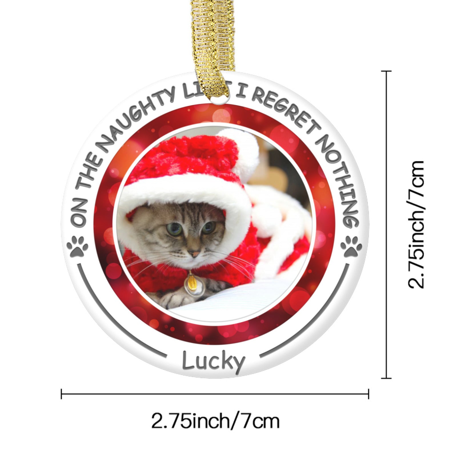 On The Naughty List I Regret Nothing - Personalized Custom Round Shaped Ceramic Photo Christmas Ornament - Upload Image, Gifts For Pet Lovers, Christmas Gifts