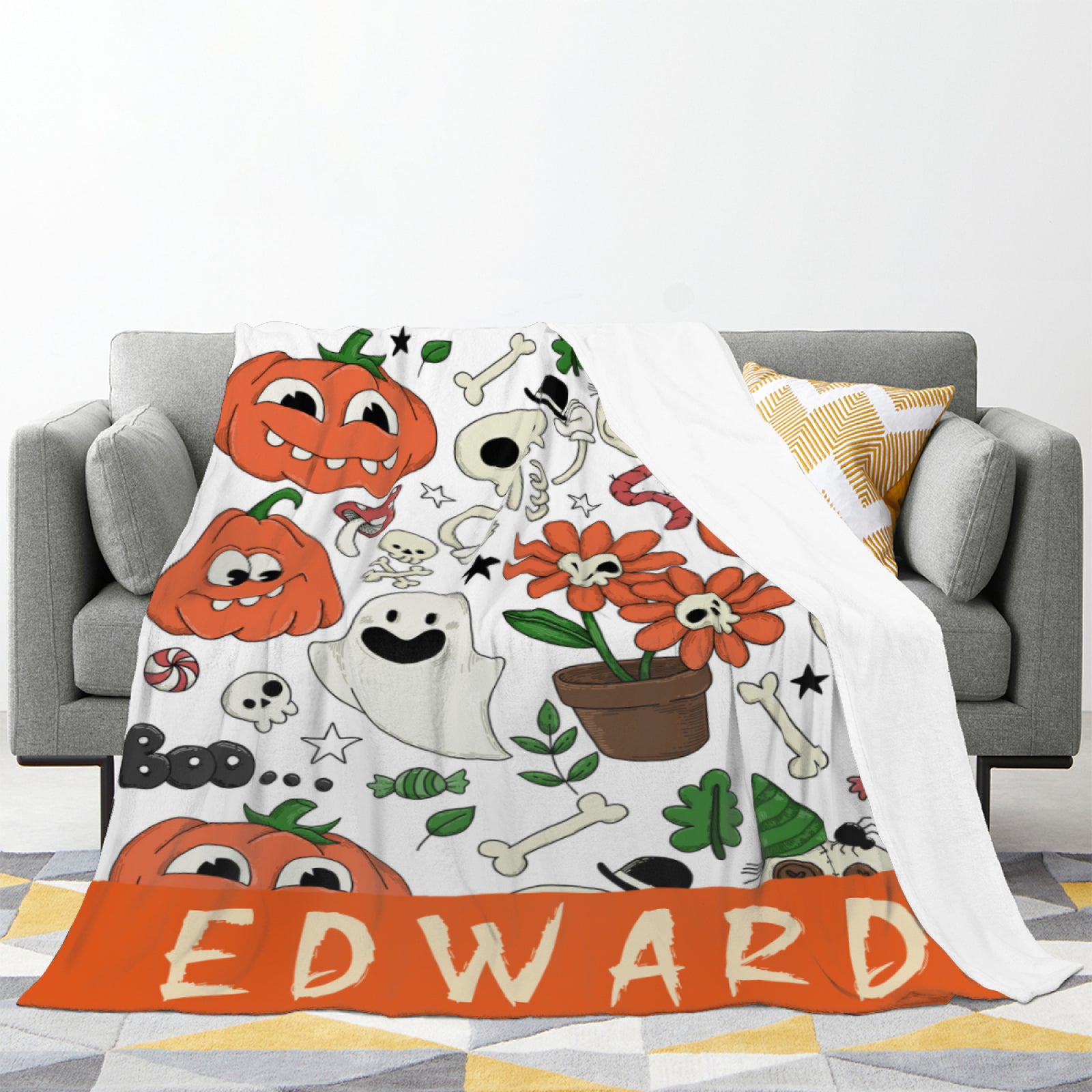 Personalized Funny Pumpkin Halloween Gift - Blanket with Name, Cute Blanket - Best Gift for Family, Kids