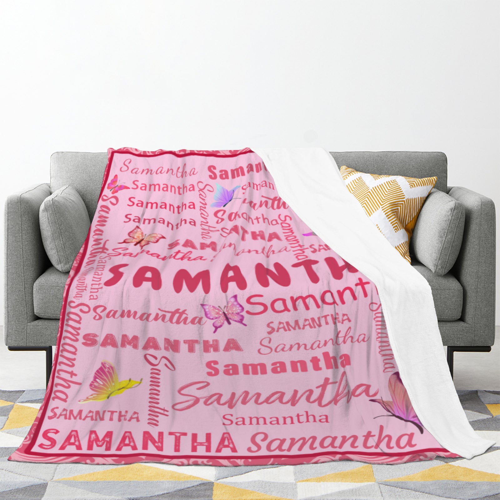 Personalized Blanket with Name - For Girls Boys Adults Baby- Gifts Blanket for Christmas Birthday Valentines Day (Pink)