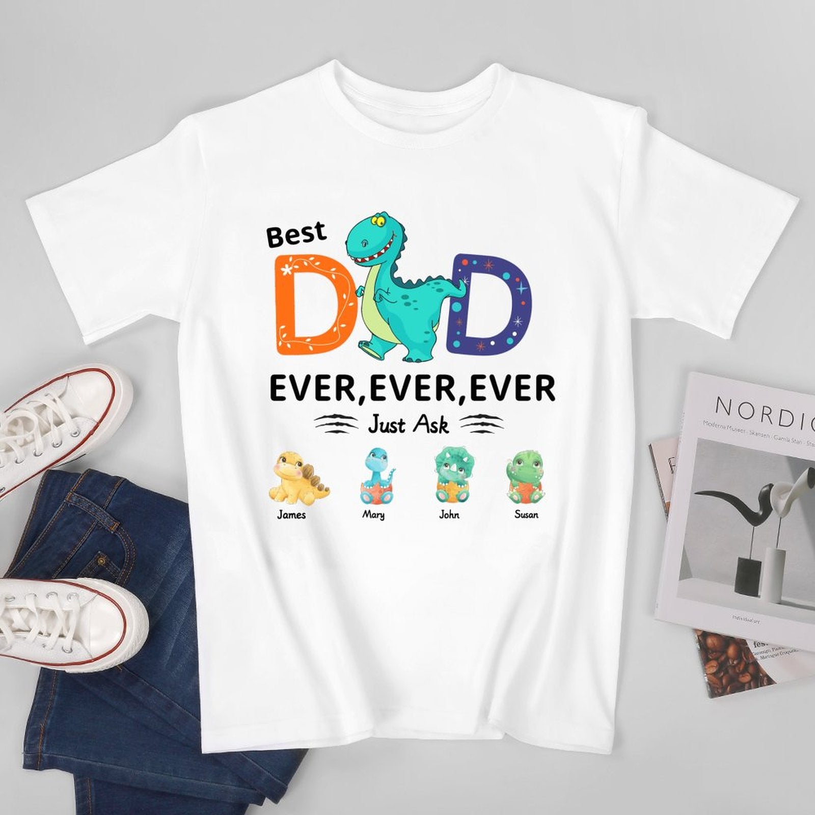 Father's Day Gift-Custom kids Name Shirt, Personalized Custom Cartoon T-Shirt As Father's Day Birthday Gifts For Men Dad - colorfulcustom