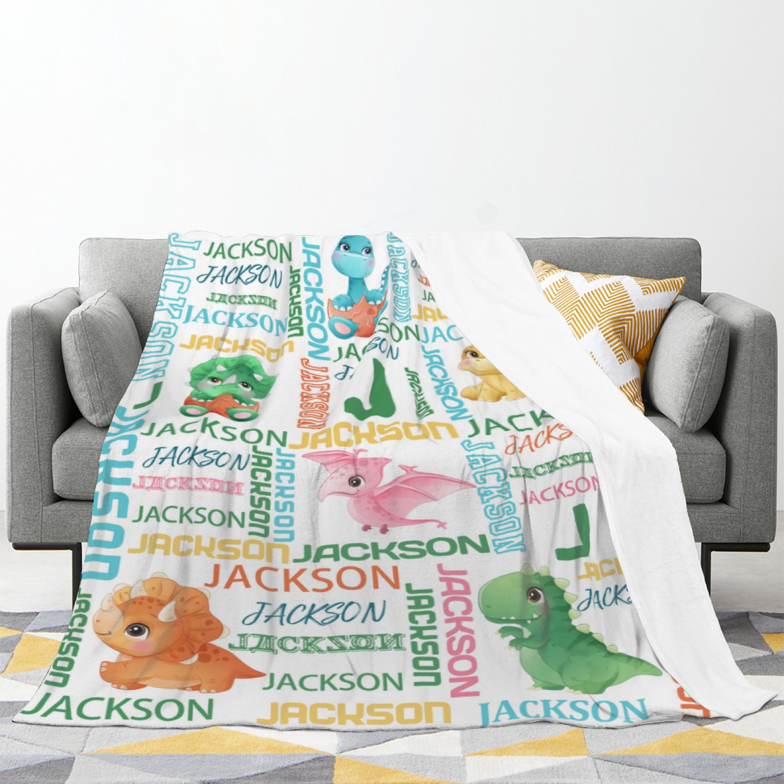 Cute Dinosaur Customized Name Blanket,Dinosaur Name Personalized Blanket - Gifts Ideas For Kids