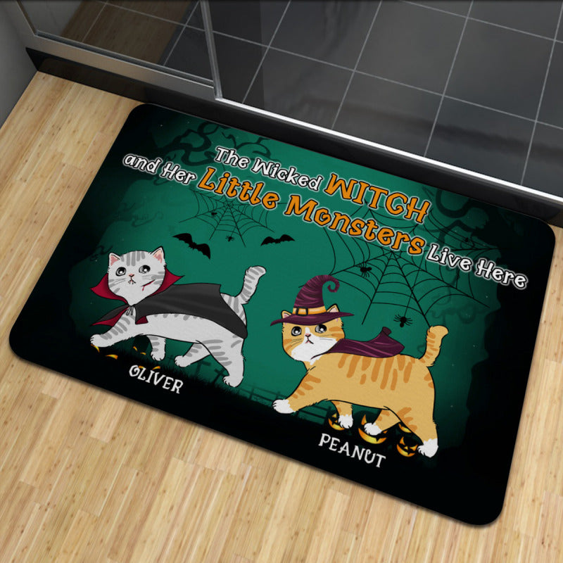 Personalized Cat Doormat-"The Wicked Witch and Her Little Monsters Live Here"Welcome Doormat Gift,Cat Lover Gifts,Doormat Halloween Fall - colorfulcustom
