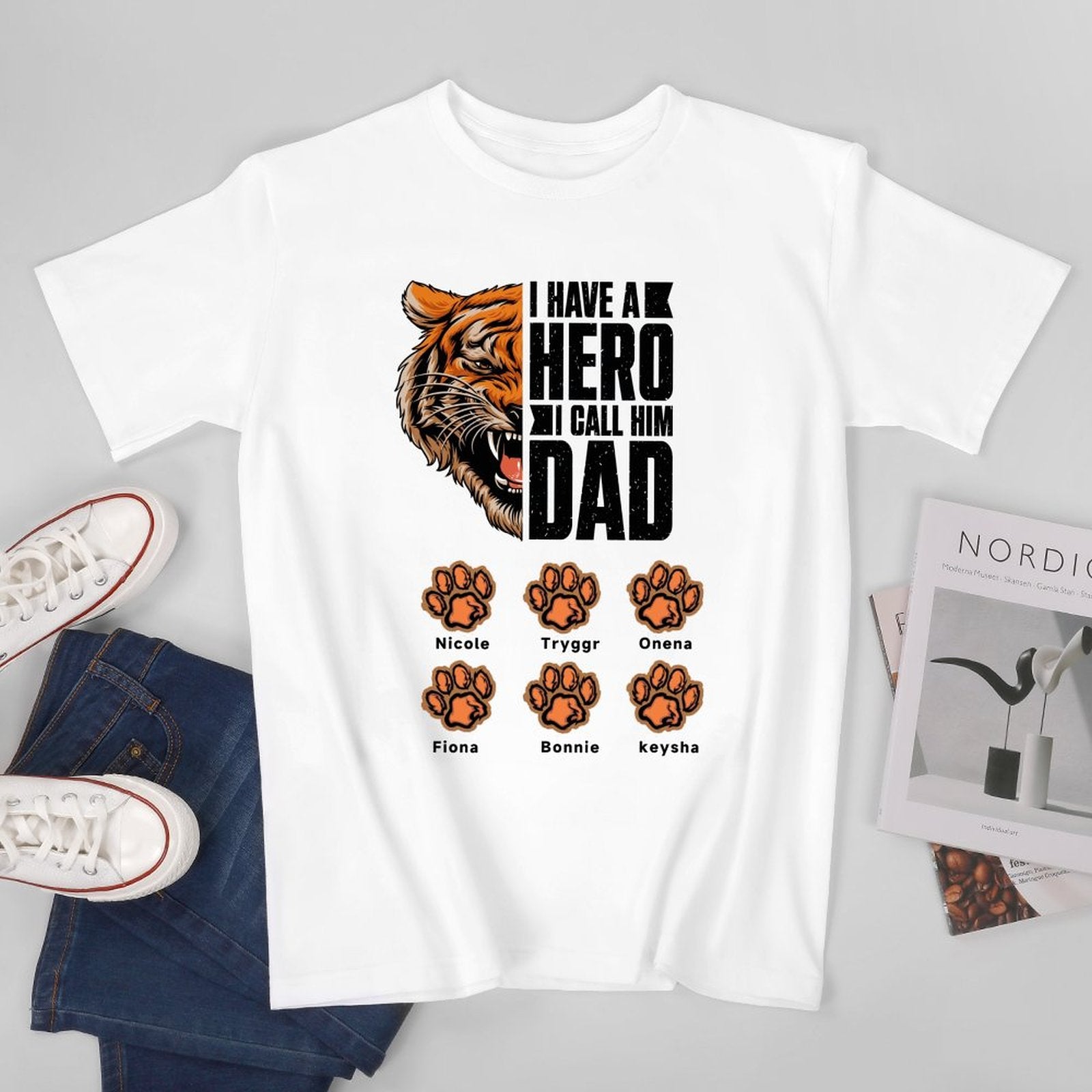 Personalized Dad Tiger Shirt , I Have a Hero I Call Him DAD T-Shirt , Custom Shirt with Name , Father's Day Gifts from Kids - colorfulcustom