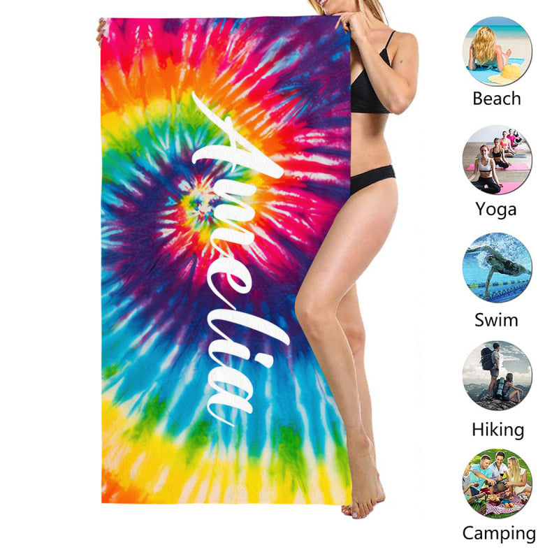 Personalized Name Beach Towel, Custom Rainbow Tie Dye Beach Towels with Name,Gifts For Her, Him, Besties, Family - Personalized Custom Beach Towel - colorfulcustom