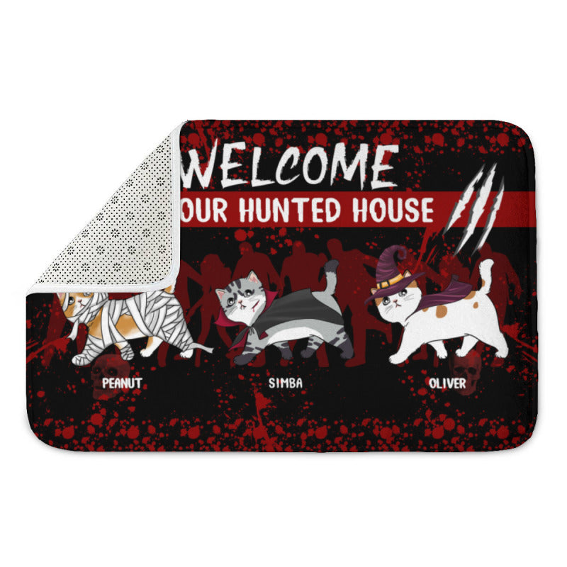 "WELCOME TO OUR HUNTED HOUSE"- Personalized Decorative Mat, Halloween Ideas,Fun Cat Floor Mat Gifts，The Best Gifts For Cat Lovers - colorfulcustom