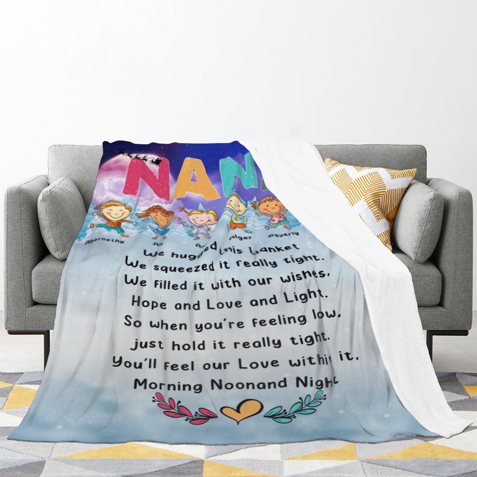 Custom Blanket with Grandkid's Name, Customizable Blanket Gifts From Granddaughter,Grandson for Grandma Nana Birthday Halloween Christmas - colorfulcustom