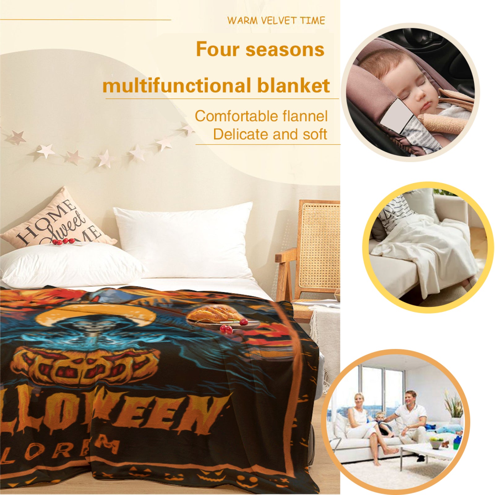 Scary Skull Halloween Blanket - Personalized Blanket with Name - Best Gifts for Family and Kids