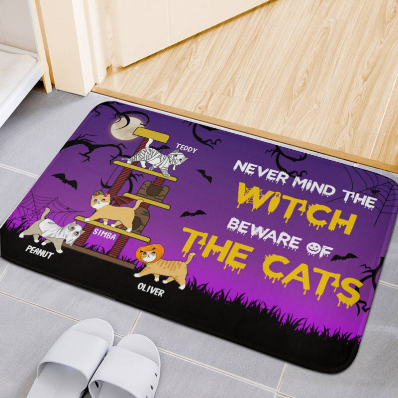 Personalised Fun Doormat-“Never Mind The Witch, Beware Of The Cats ",Gifts For Cat Lovers - colorfulcustom