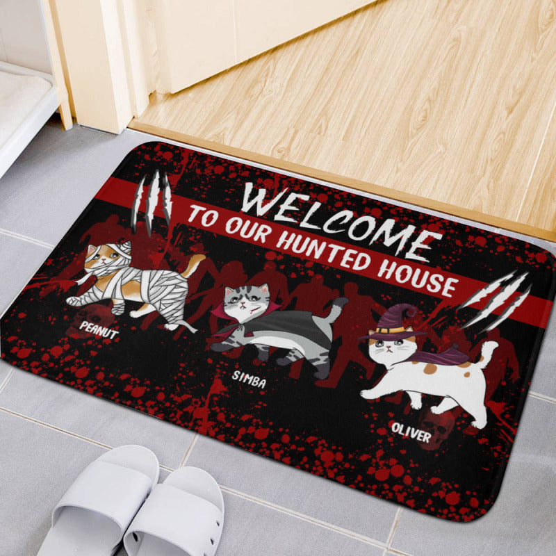 "WELCOME TO OUR HUNTED HOUSE"- Personalized Decorative Mat, Halloween Ideas,Fun Cat Floor Mat Gifts，The Best Gifts For Cat Lovers - colorfulcustom
