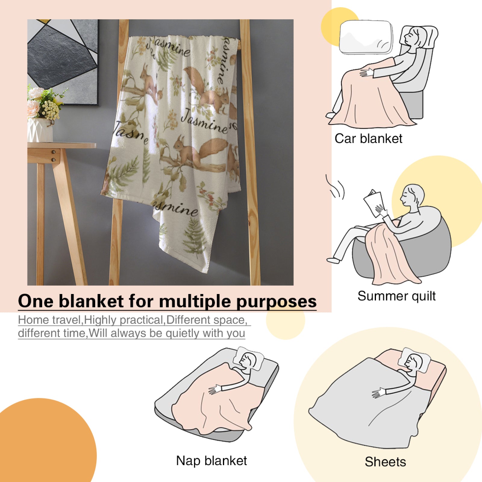 Cute Animal Blanket，Forest Animals Premium Cotton Fabric-Gifts for Kids Women Men Family