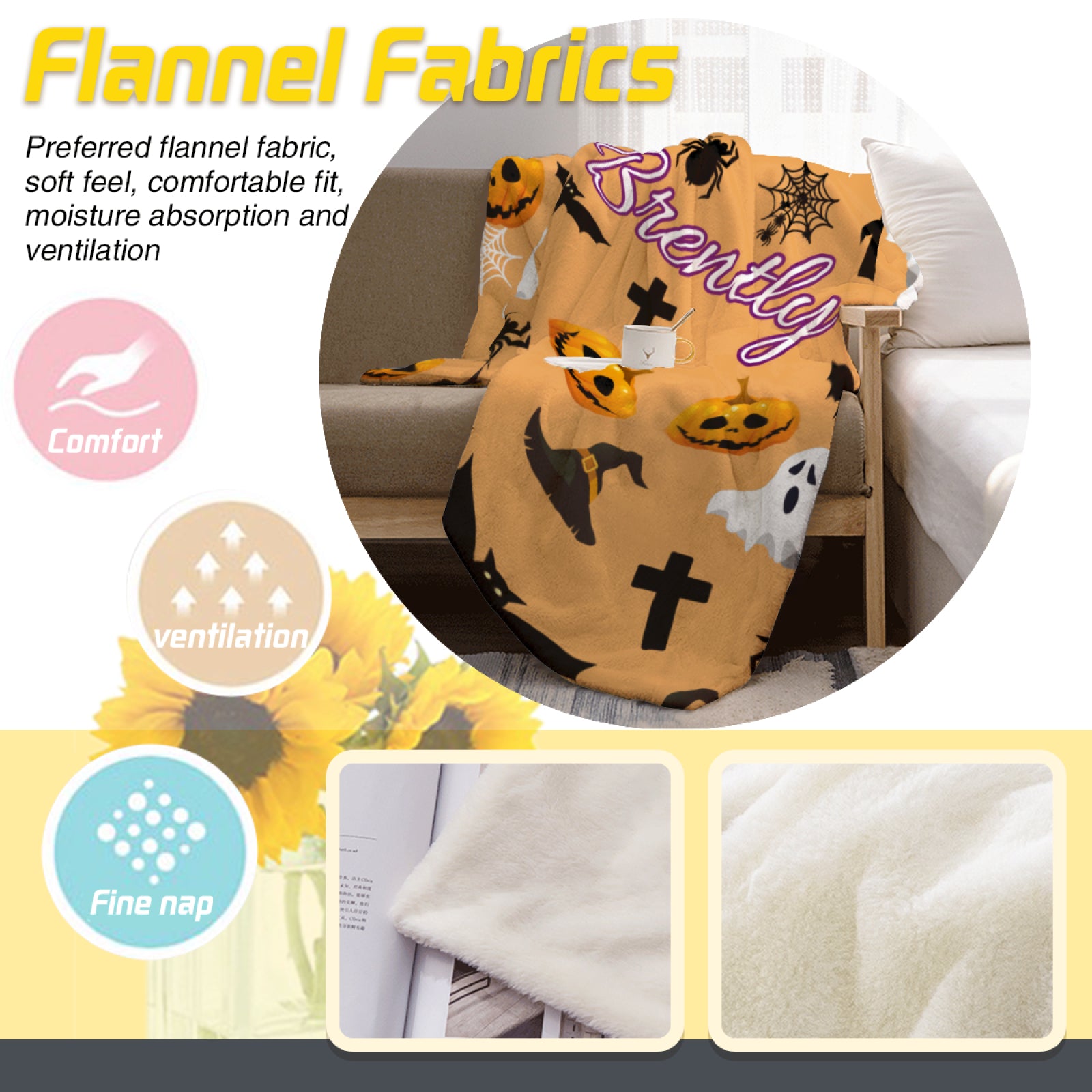 Personalized Halloween Blanket, Custom Name Blanket, Pumpkin Plush Blanket Orange Soft Fleece Throw Blanket Halloween Gifts for Family