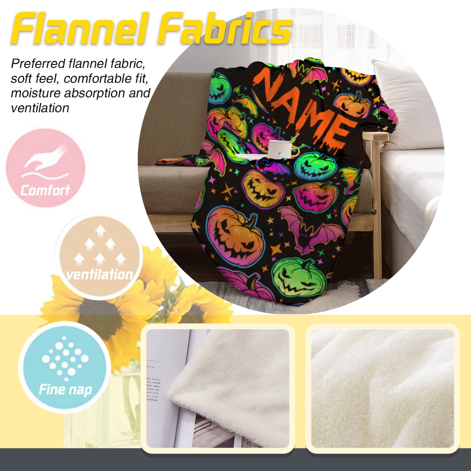 Funny Pumpkin Halloween Blanket - Personalized Blanket with Name - Best Gift for Family and Kids