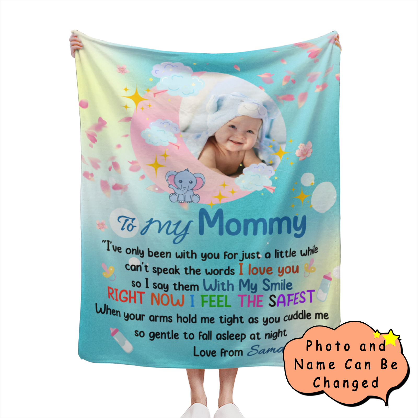 Customized Throw Blankets with Baby Picture and Name, Personalized Blanket with Photo Gifts for Mom Newborn Shower - colorfulcustom
