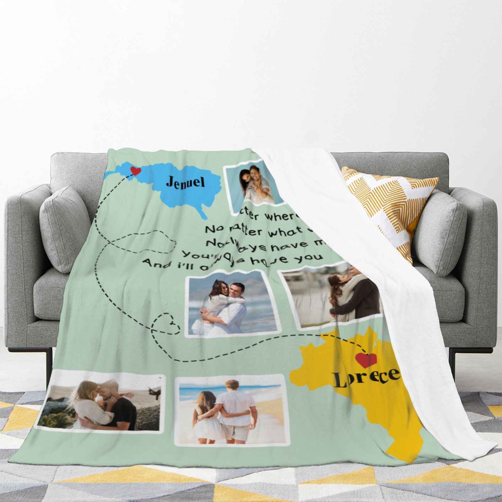 Custom Photo Blanket for Long Distance Couple, Personalized Flannel Picture Blanket, Gifts for Husband/Wife/Girlfriend/Boyfriend, Birthday Valentines
