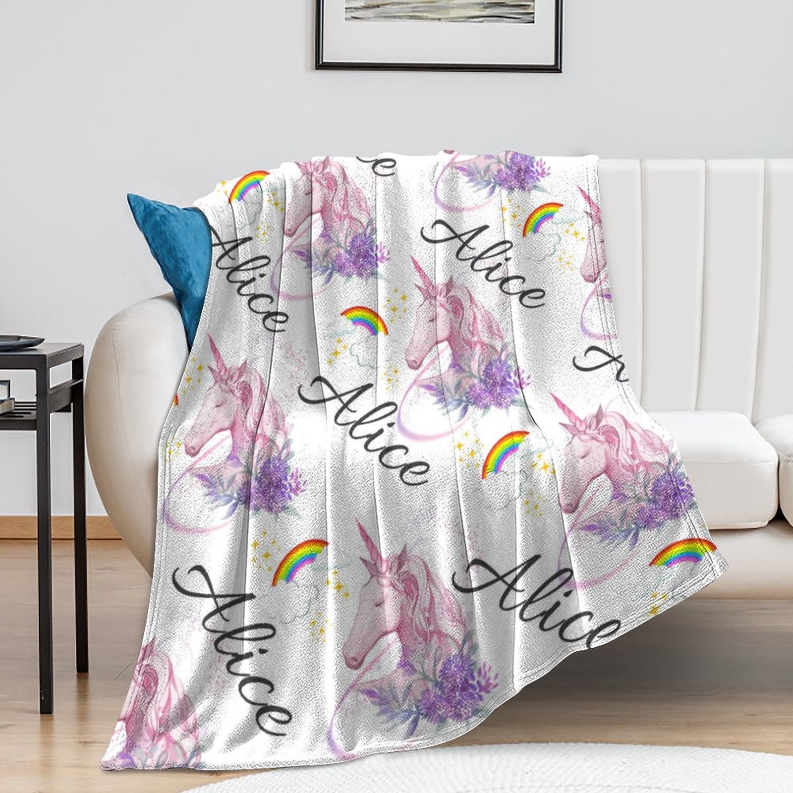 Personalized Unicorn Blanket, Soft Custom Minky Pink Floral Blanket, Custom Swaddle Blanket, Newborn Baby Gifts Kids - colorfulcustom