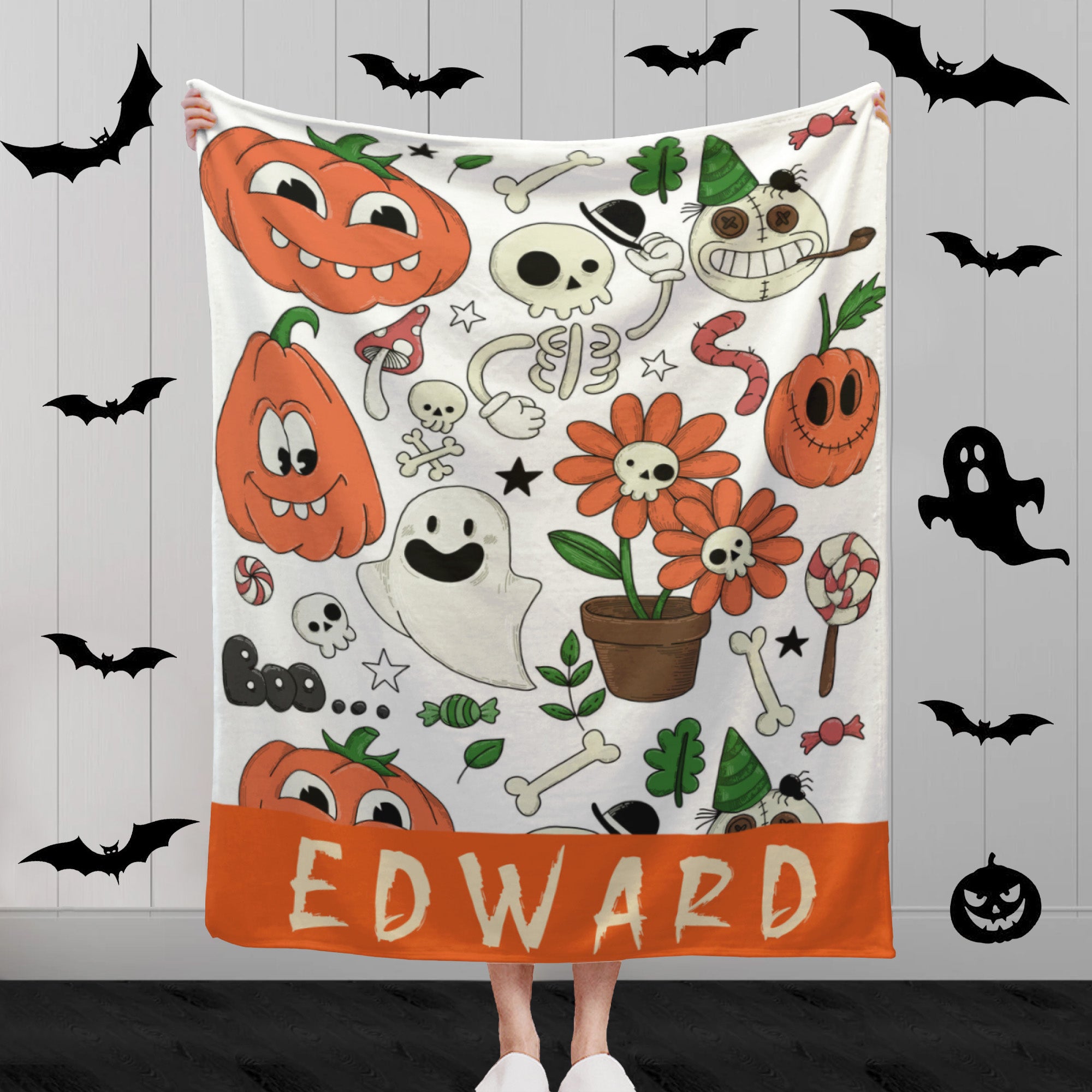 Personalized Funny Pumpkin Halloween Gift - Blanket with Name, Cute Blanket - Best Gift for Family, Kids