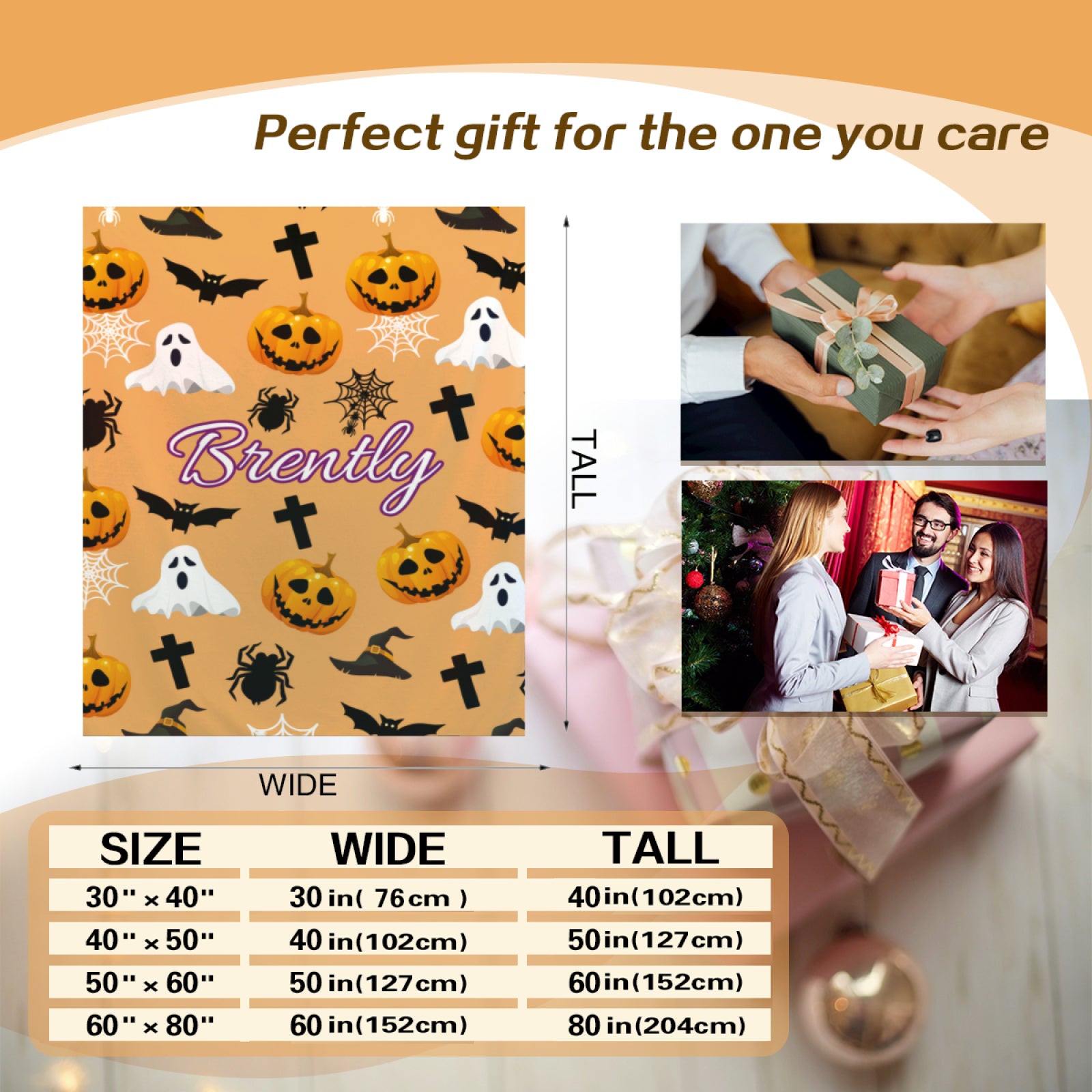 Personalized Halloween Blanket, Custom Name Blanket, Pumpkin Plush Blanket Orange Soft Fleece Throw Blanket Halloween Gifts for Family