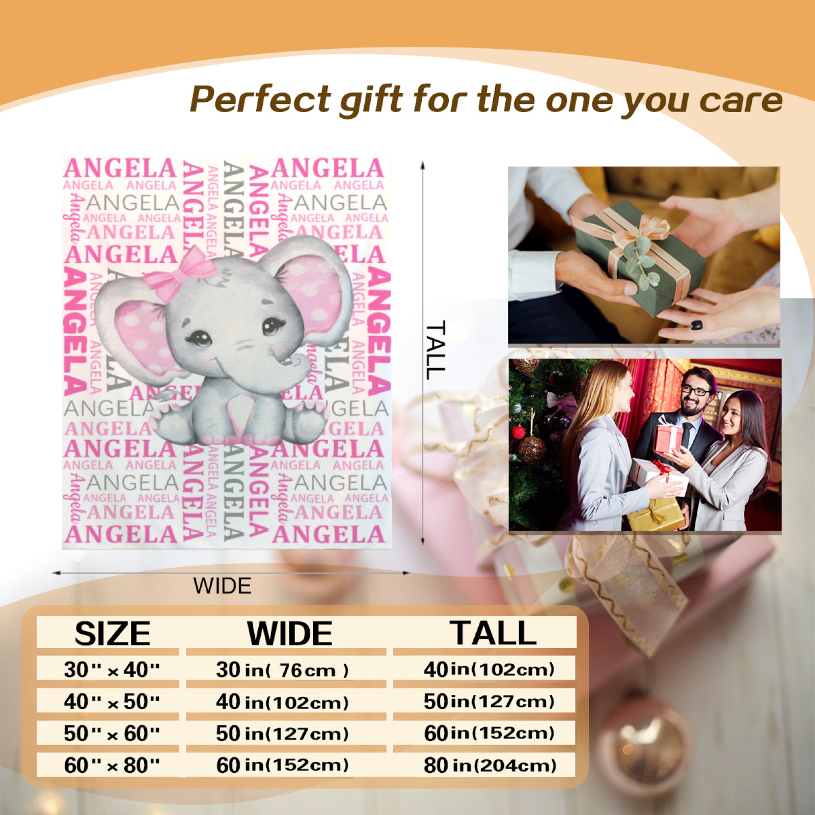 Custom Baby Blanket For Baby Boy Girls - Personalized Cute Elephant Flower Design For Kids Toddler Swaddling Birthday Gifts