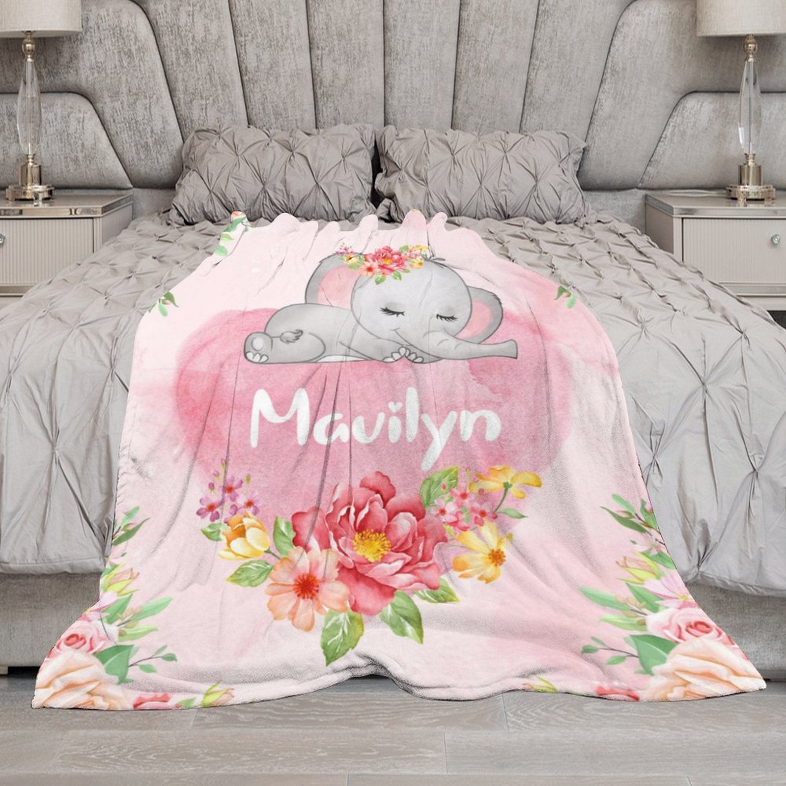 Free Shipping✈️ Customized Baby Blanket with Name, Floral Design Soft Throw Blanket, Anniversary Gift for Baby - colorfulcustom