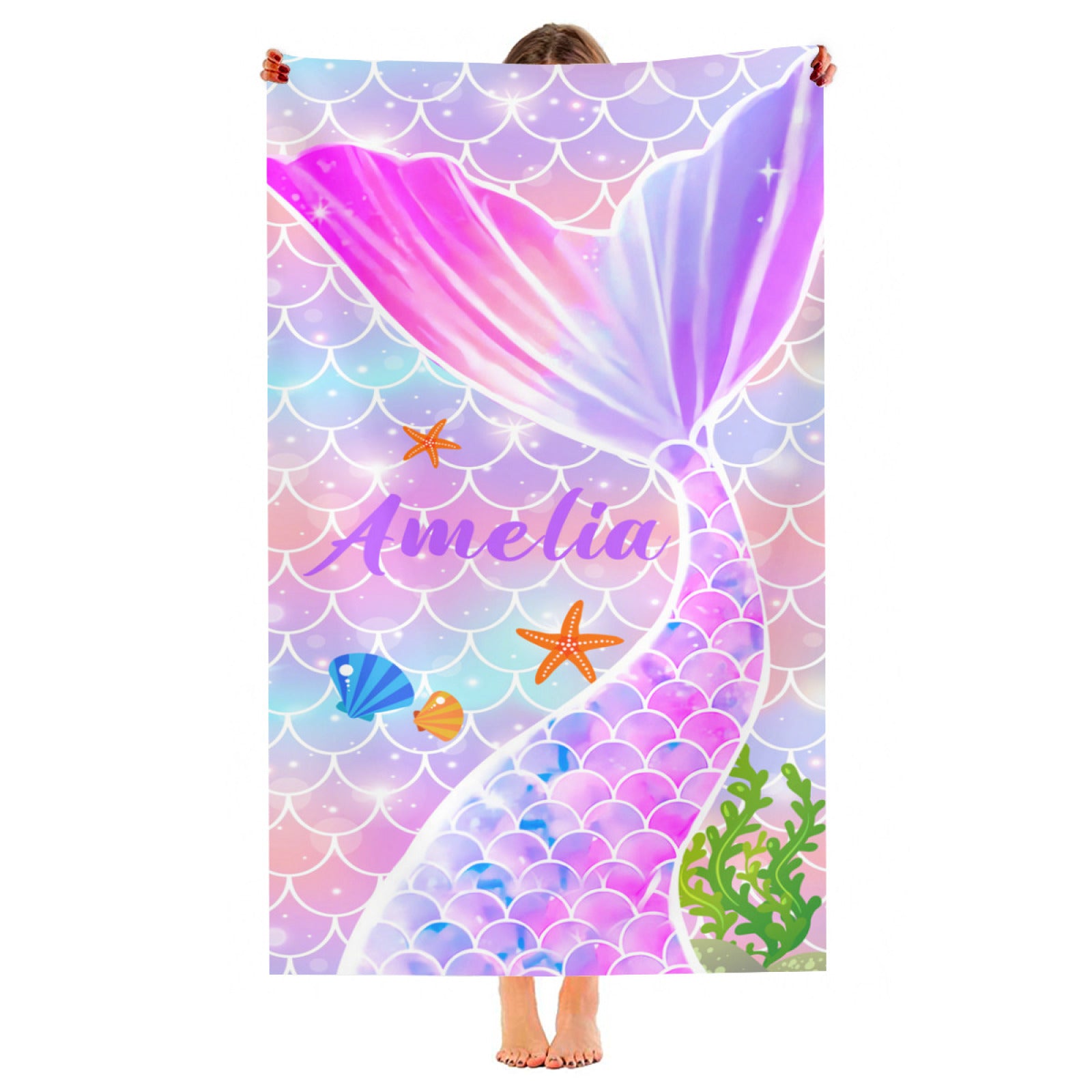 Personalized Mermaid Beach Towels with Name -Scales Beach Towel - Customized Summer Beach Towel - Beach Towel Used as Birthday Gifts - colorfulcustom