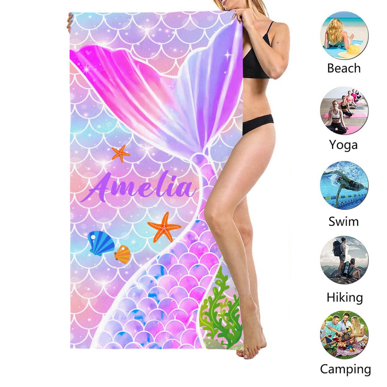Personalized Mermaid Beach Towels with Name -Scales Beach Towel - Customized Summer Beach Towel - Beach Towel Used as Birthday Gifts - colorfulcustom