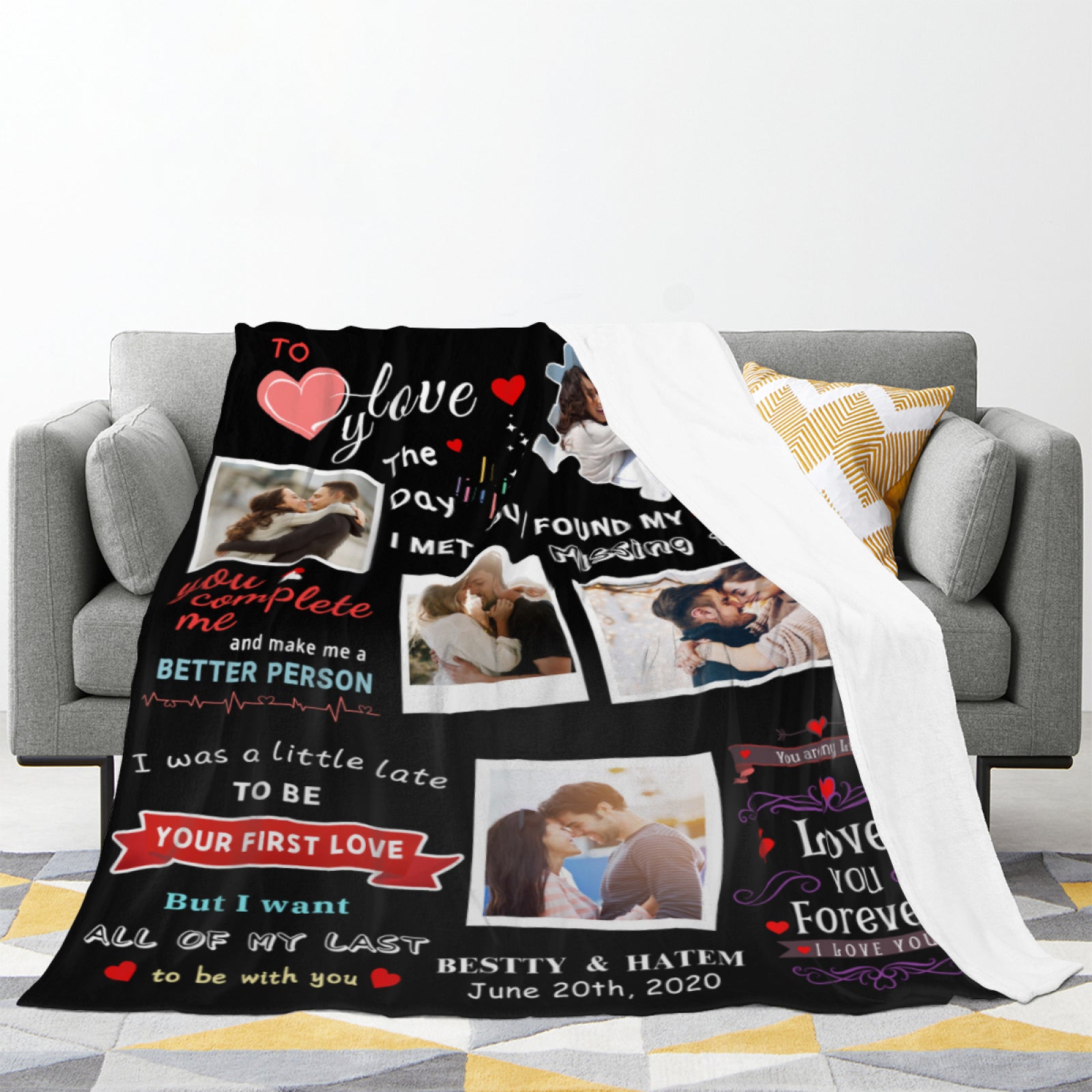 Custom Photo Blanket for Couples, Personalized Fleece Throw Blankets, Flannel Picture Blanket, Gifts for Husband/Wife/Girlfriend/Boyfriend, Birthday Valentines