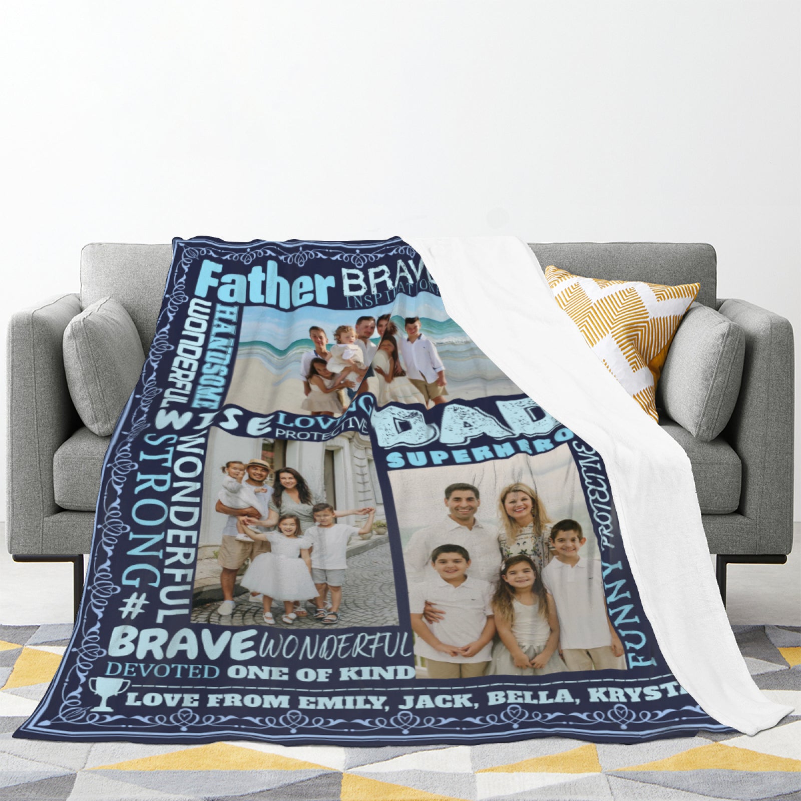 Gifts for Dad Custom Blankets with Photos and Name, Personalized Photo Blankets with Picture for Dad from Daughter Son, Unique Birthday Gift for Best Dad, Father, Daddy, Husband, Men