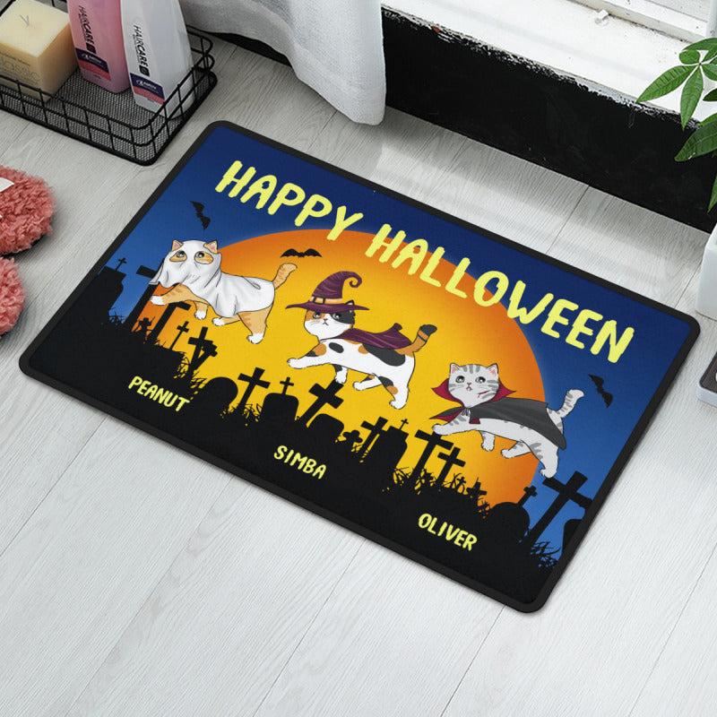 Happy Halloween - Personalized Decorative Mat, Halloween Gifts For Cat Lover, Cat Mom, Cat House - colorfulcustom