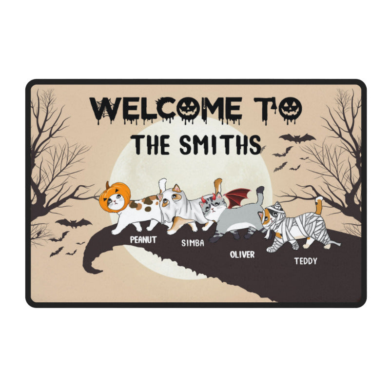Personalized Cat Halloween Doormat-Custom Halloween Doormat,"WELCOME To the SMITHS"mat-The Best Gifts For Cat Lovers - colorfulcustom