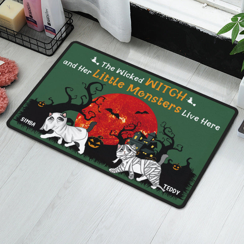 The Wicked Witch And Meownsters Live Here,Halloween Walking Fluffy Cats, Personalized Doormat-The Best Gifts For Cat Lovers - colorfulcustom
