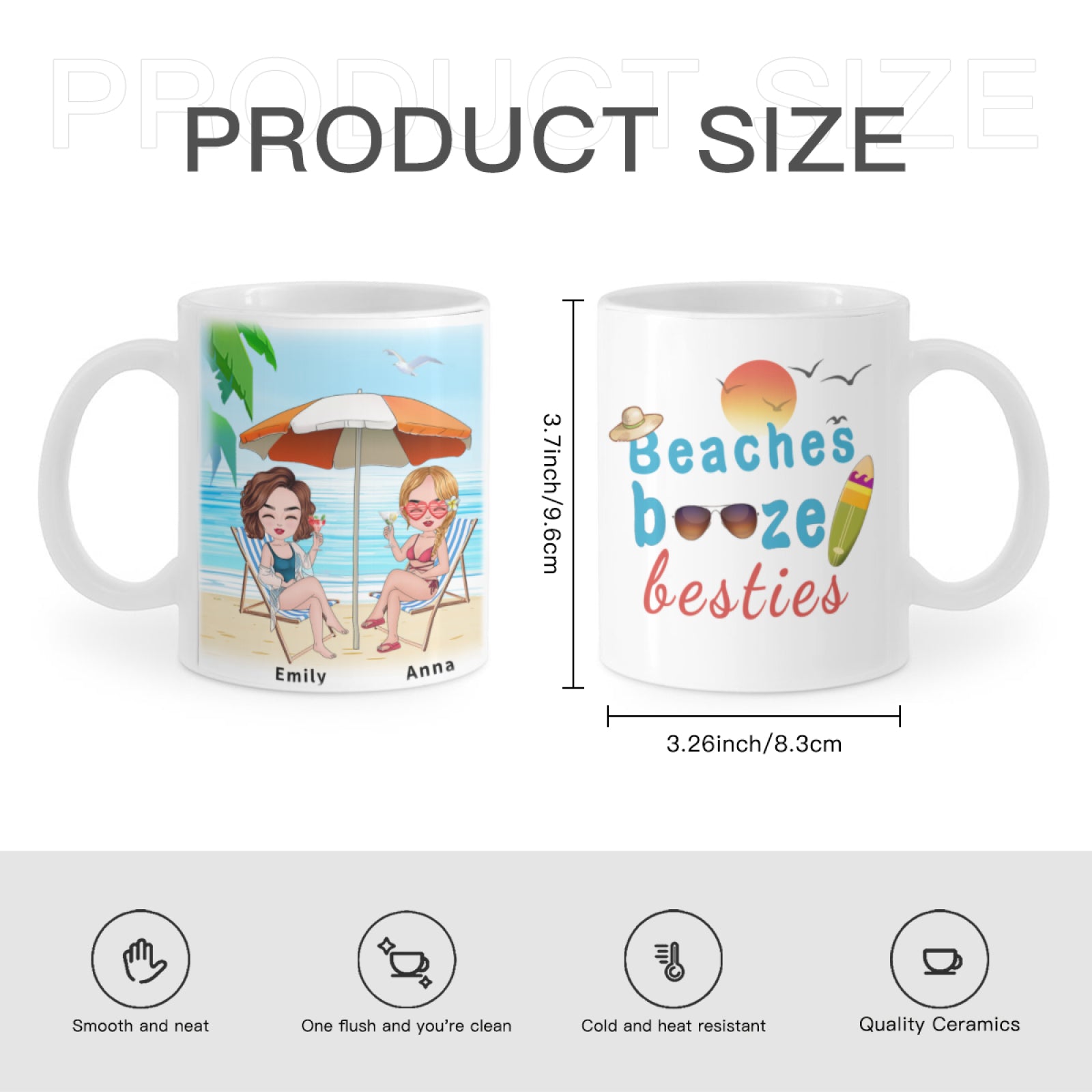 Personalized Custom Accent Mug -‘’beaches booze Besties‘’,Sister Beach Party Mugs,Gifts For Sister,Gifts For Friends - colorfulcustom
