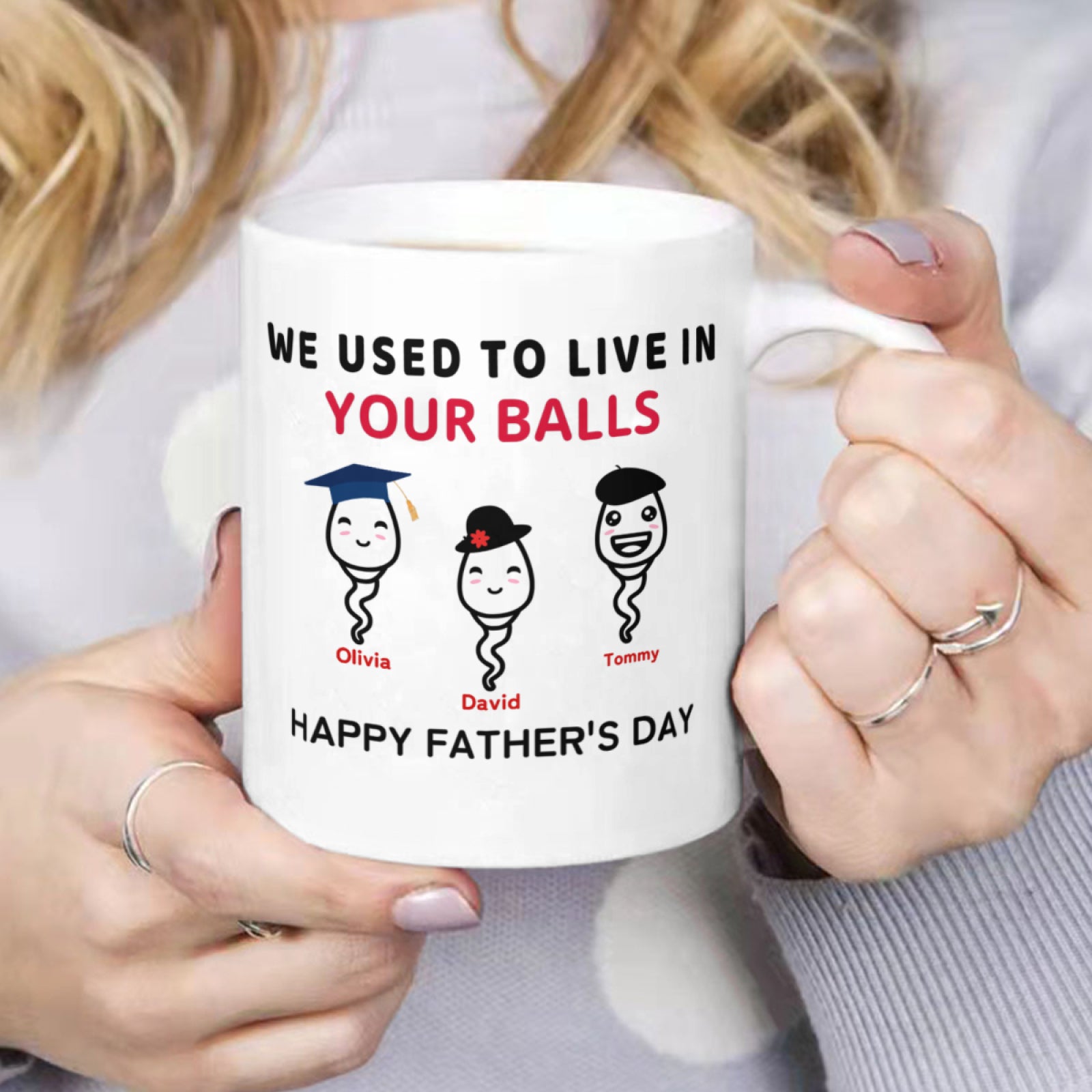 Custom Funny Father Day Gift, Personalized Fathers Day Mug, Fathers Day Gifts From Kids, Gifts For Dad, Dad Mug, We Used To Live In Your Balls Mug, Dad Birthday - colorfulcustom